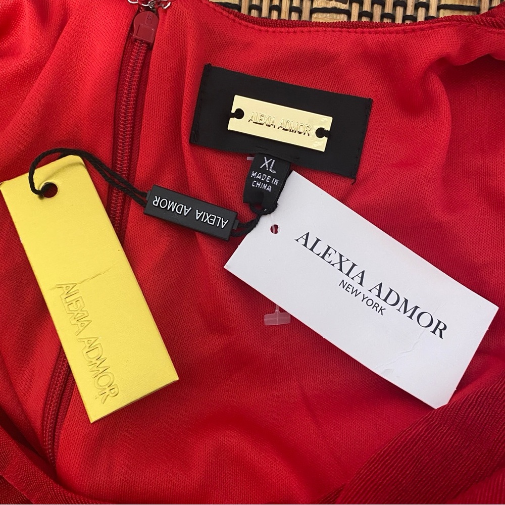 Alexia Admor Red Draped Midi Dress XL NWT Elegant Cocktail Party Evening - Picture 7 of 12